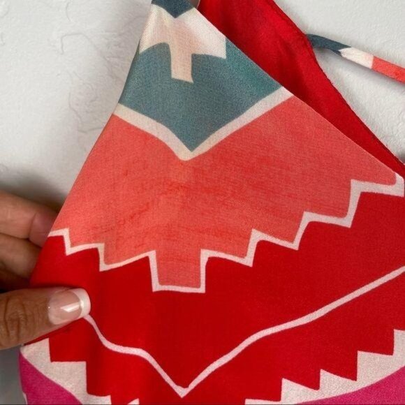 Myne 100% Silk Aztec Printed Mini Sheath Dress in Pink Red Women's Size Small - Picture 3 of 15